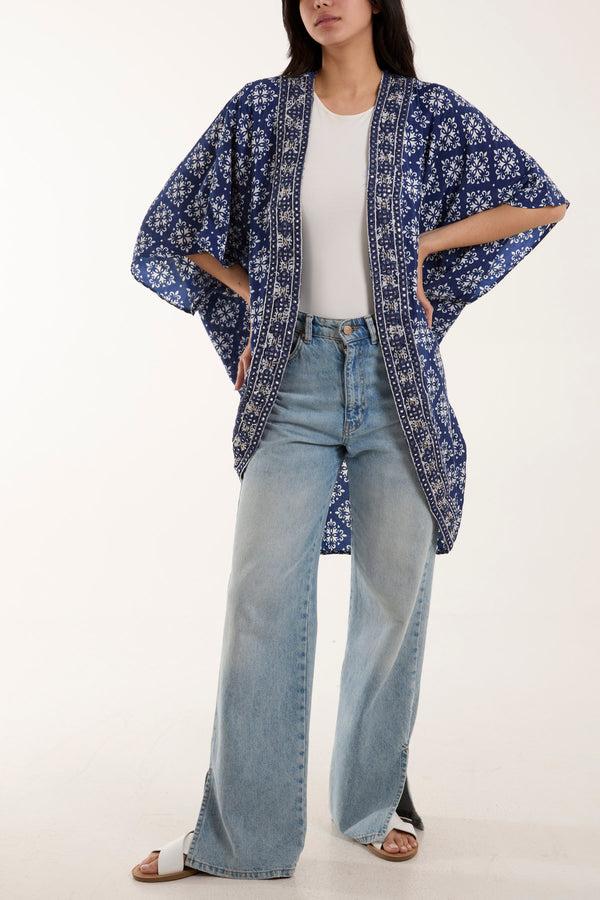 Qed London Cocoon Embellished Print Art Silk Kimono