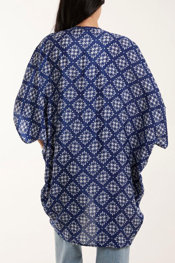 Qed London Cocoon Embellished Print Art Silk Kimono