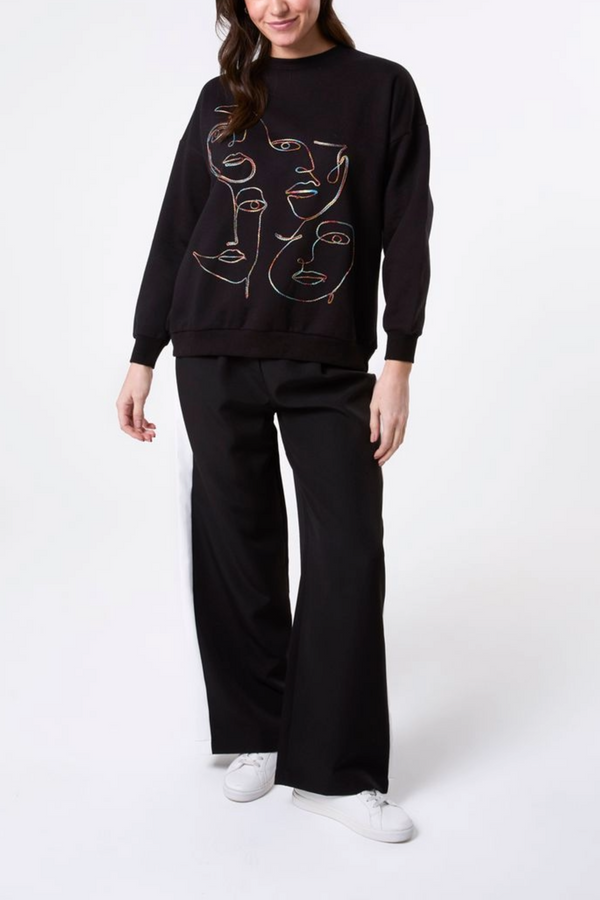 Qed London Colourful Abstract Face Stitch Sweatshirt