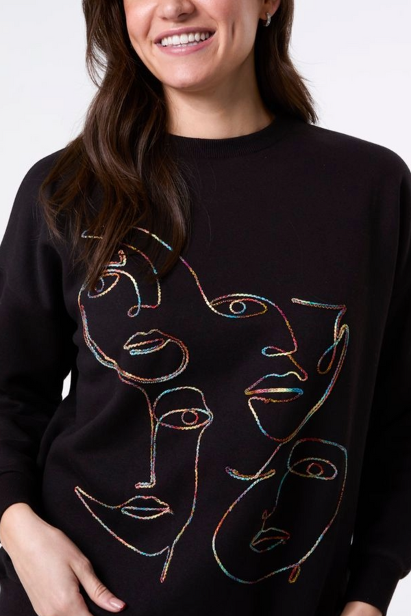 Qed London Colourful Abstract Face Stitch Sweatshirt