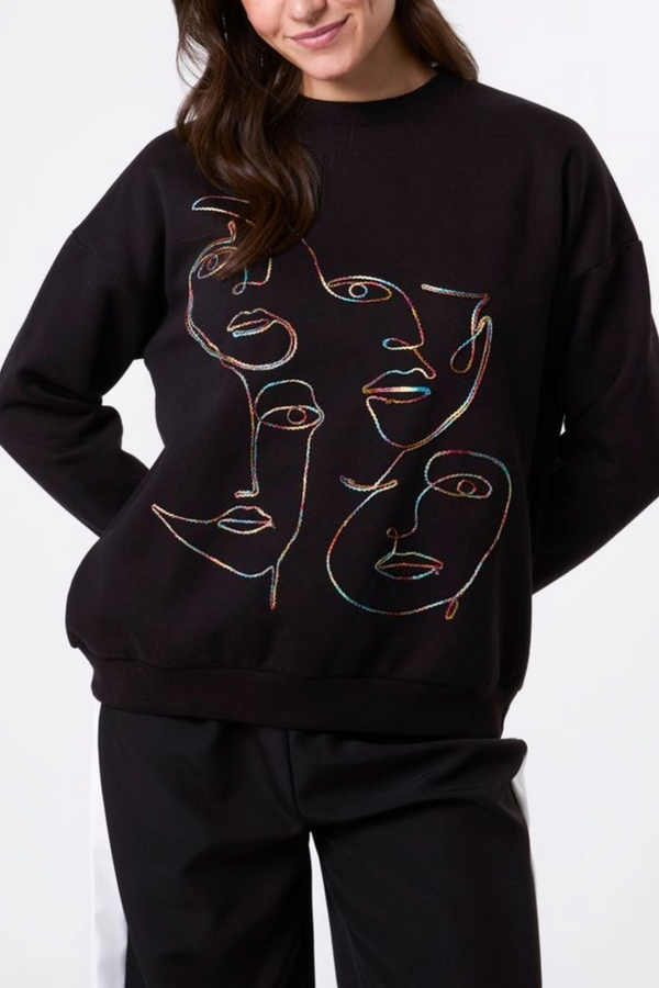 qed london Colourful Abstract Face Stitch Sweatshirt