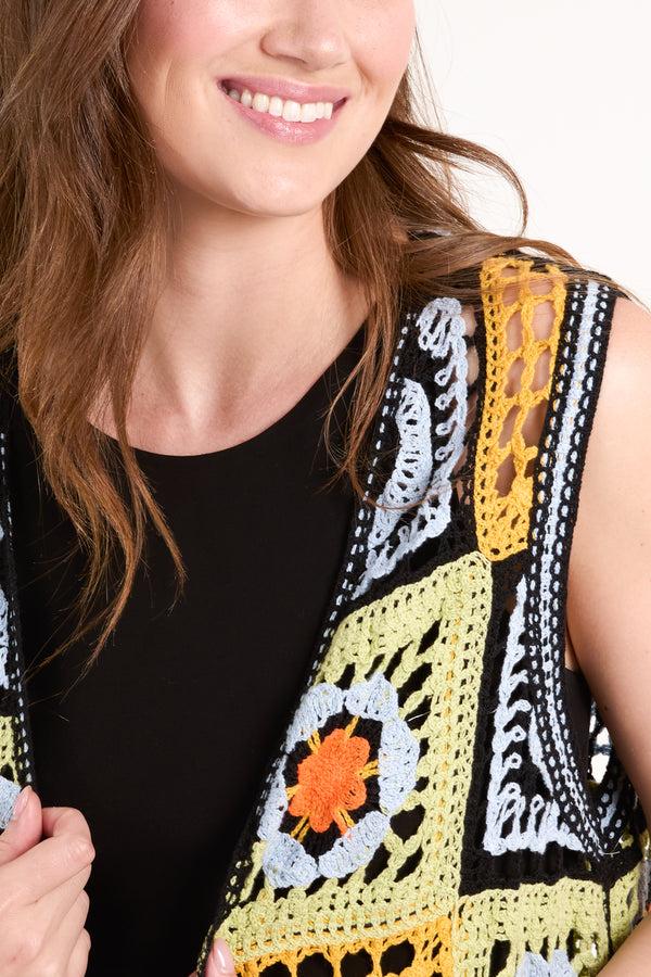 Qed London Colourful Crochet Sleeveless Longline Cardigan