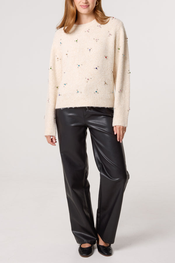 Qed London Colourful Diamante Embellished Knit Jumper