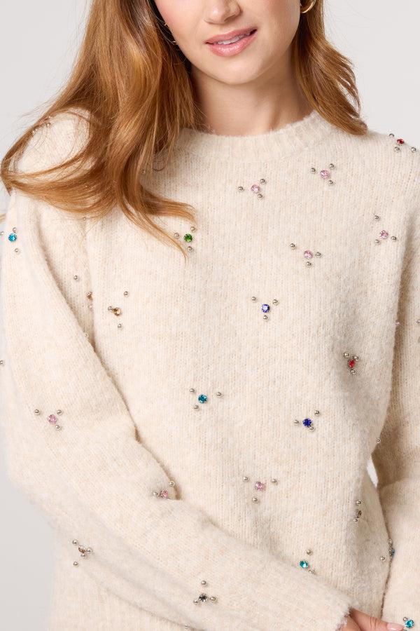 Qed London Colourful Diamante Embellished Knit Jumper