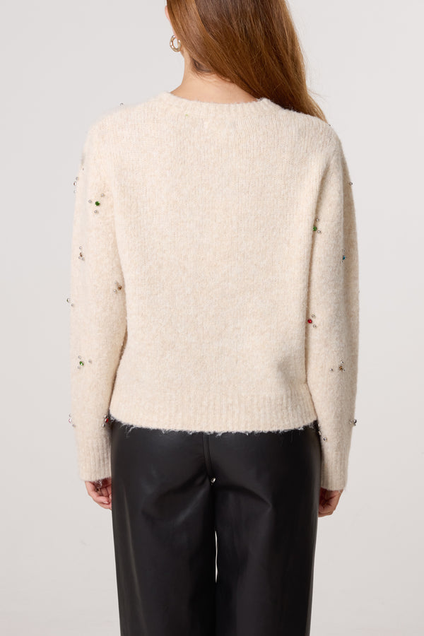 Qed London Colourful Diamante Embellished Knit Jumper