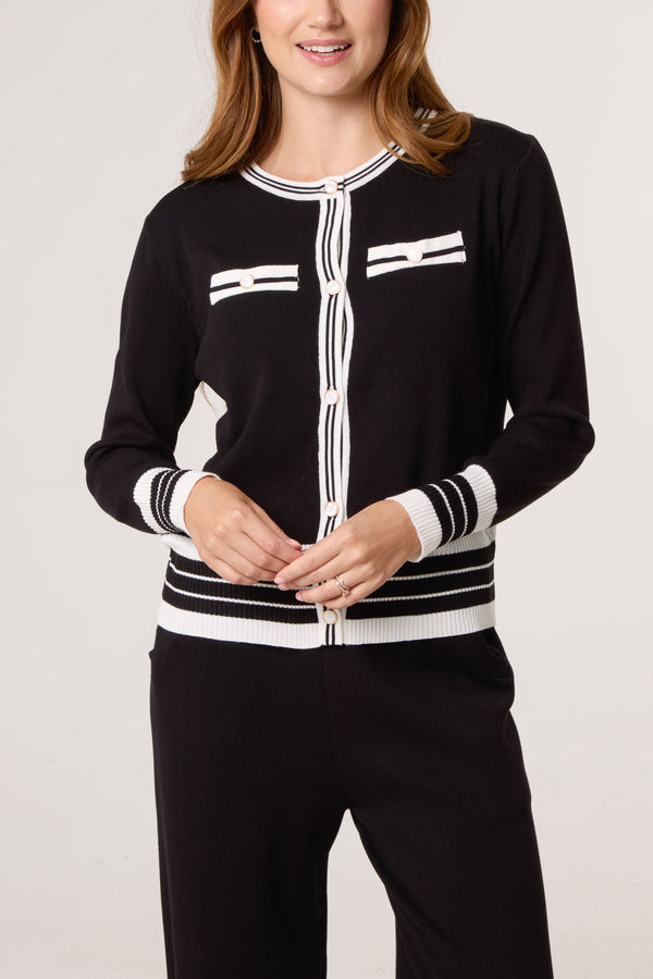 Qed London Contrast Stripe Cardigan & Trousers Co-Ord