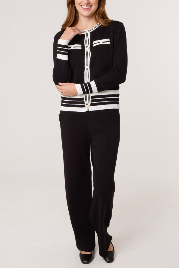 qed london Contrast Stripe Cardigan & Trousers Co-Ord