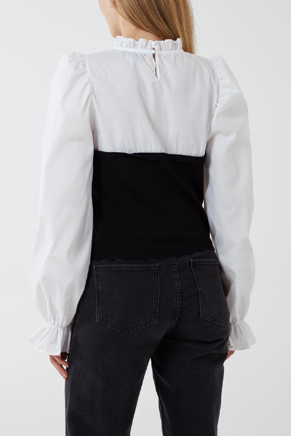Qed London Corset Detail Frill Collar Puff Sleeve Shirt