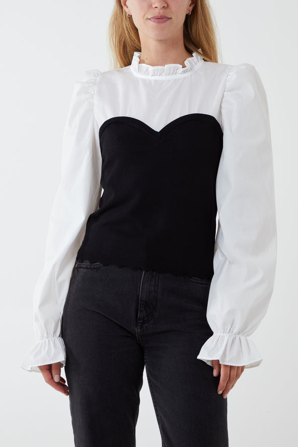 qed london Corset Detail Frill Collar Puff Sleeve Shirt