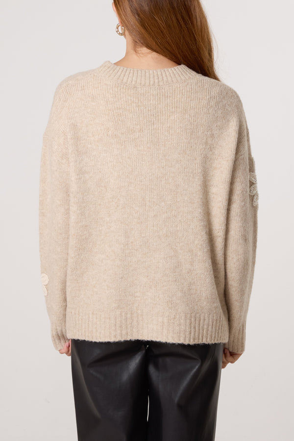 Qed London Crochet Embellished Flower Knit Cardigan