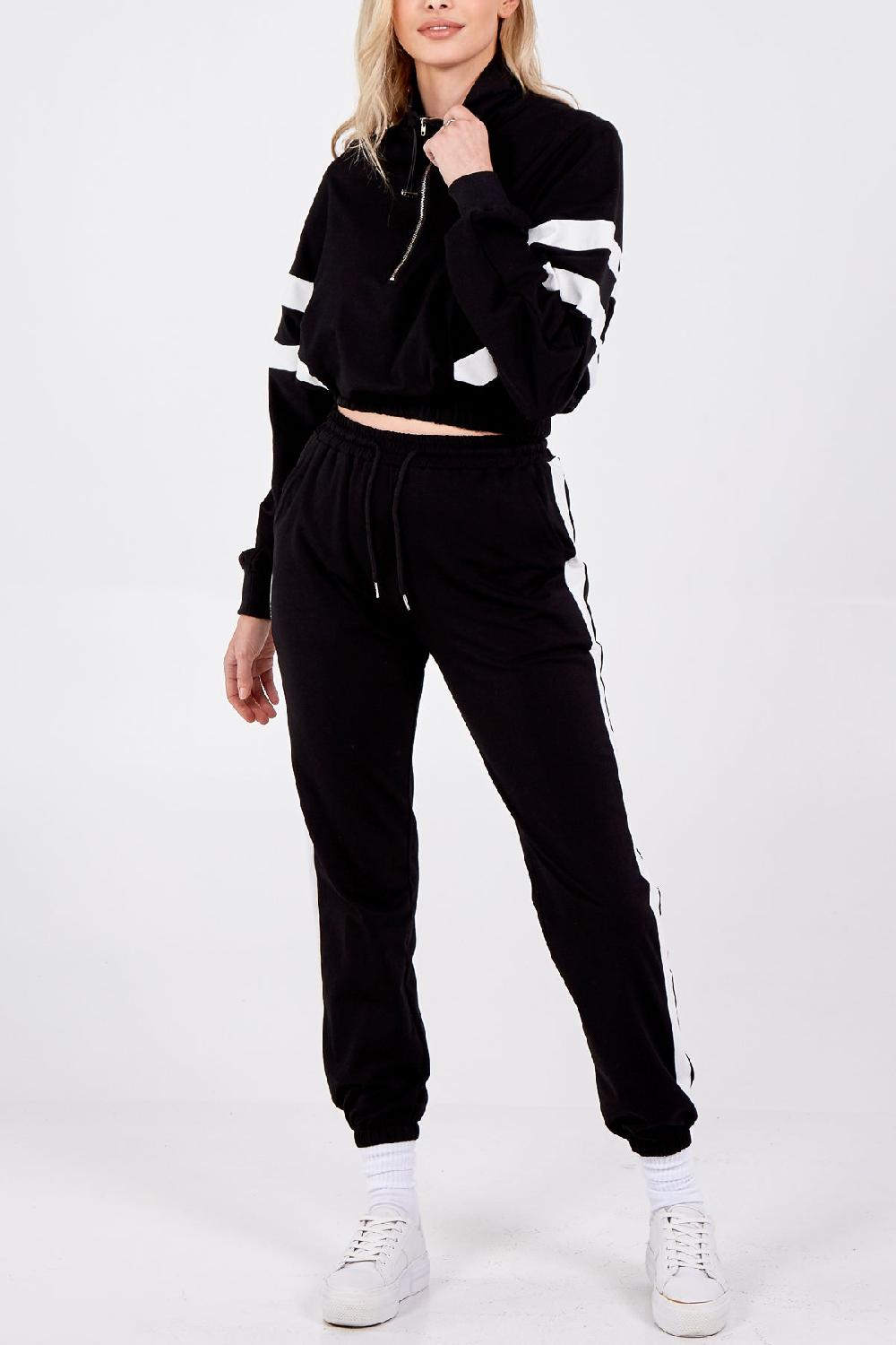 Qed London Cropped Hoodie & Two Stripe Jogger Tracksuit