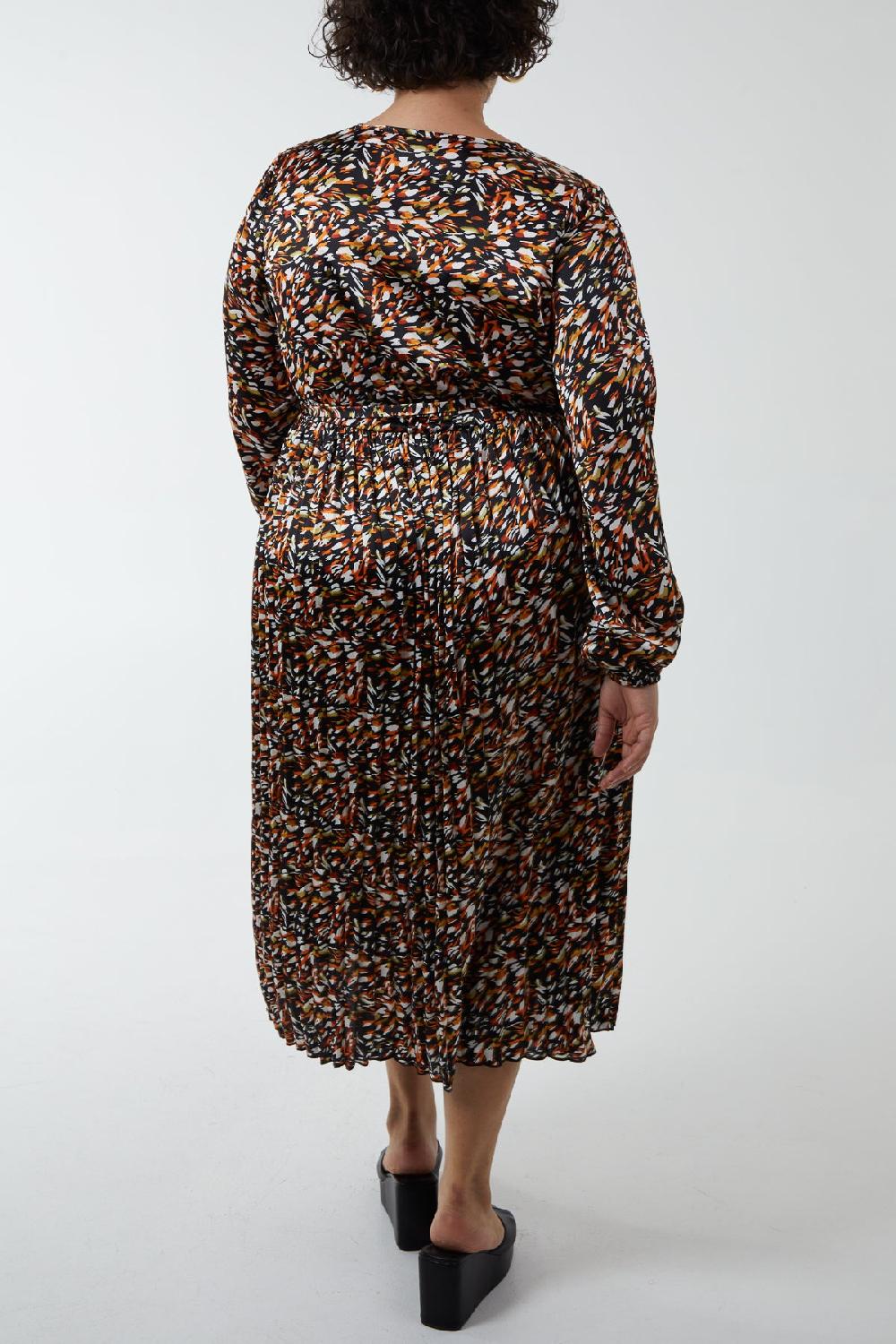 Qed London Curve Abstract Animal Wrap Belted Pleated Midi Dress