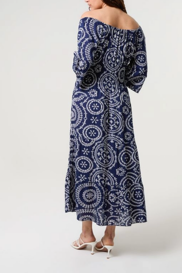 Qed London Curve Bardot Wreath Print Coconut Button Dress