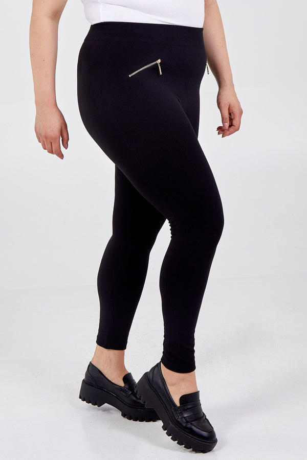 qed london Curve Basic Zip Detail Fleece Lined Legging
