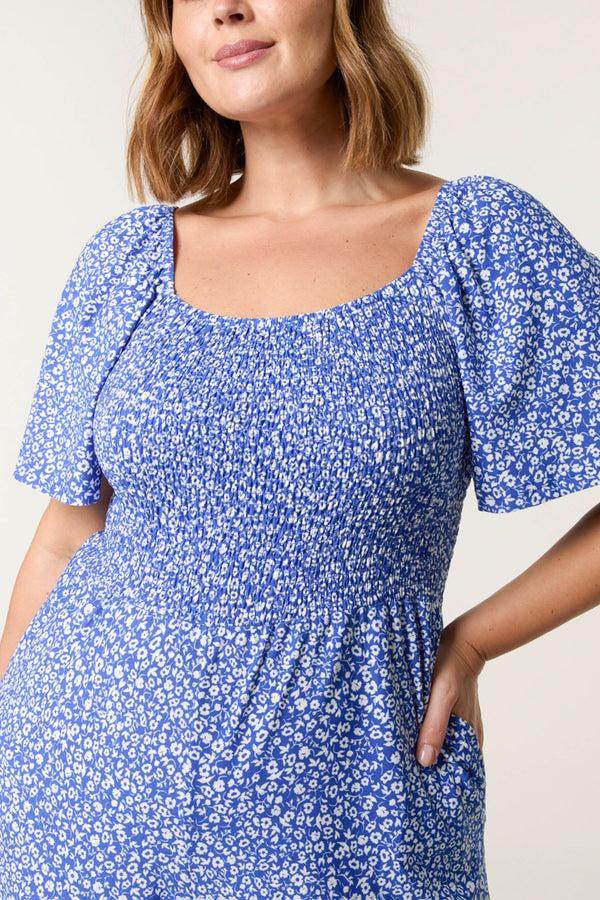 Qed London Curve Ditsy Floral Square Neck Shirred Jumpsuit