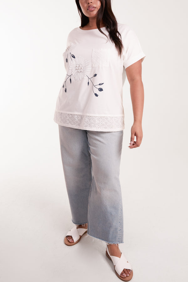 Qed London Curve Floral Design & Broderie Anglaise Top