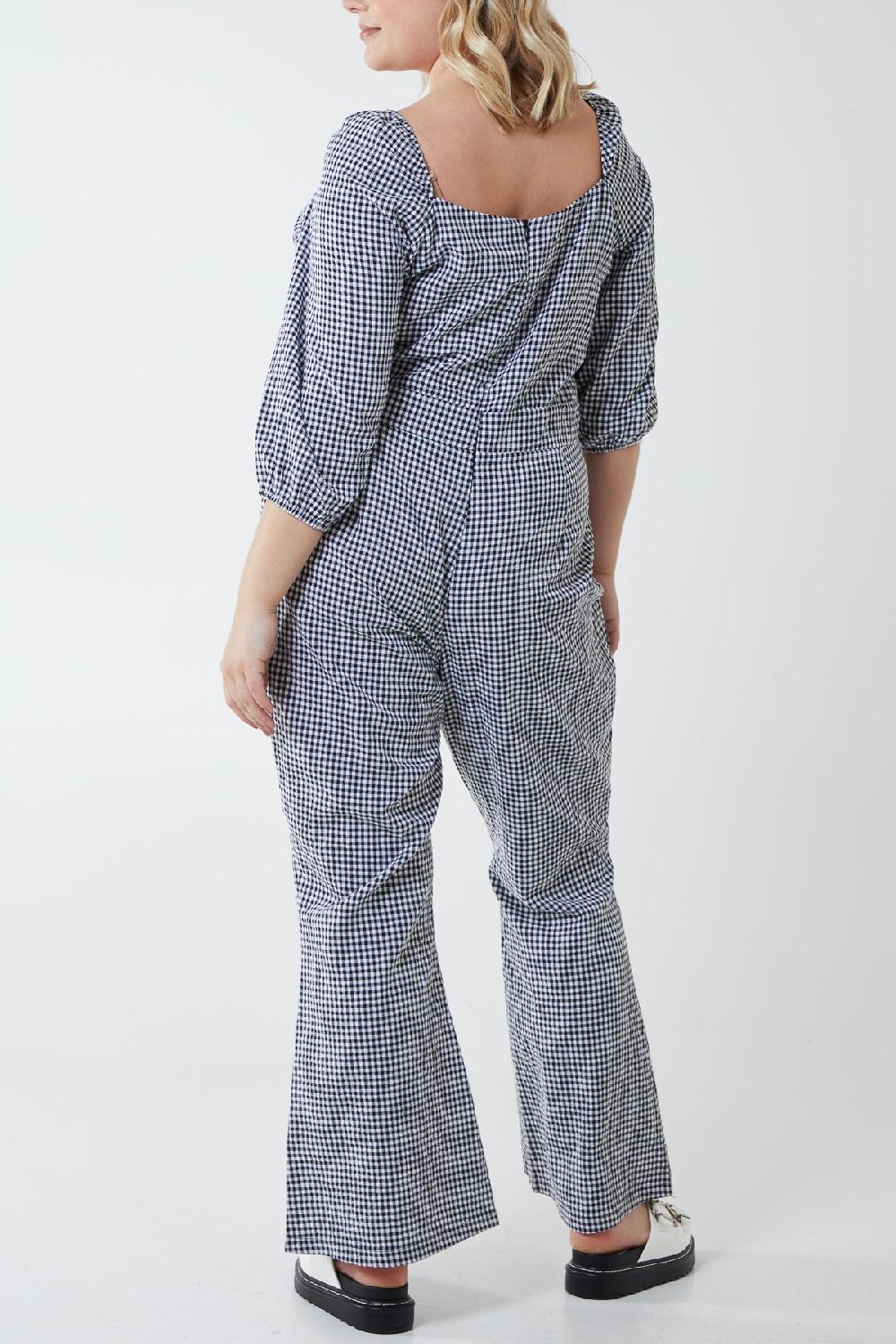 Qed London Curve Gingham Sweetheart Neckline Jumpsuit