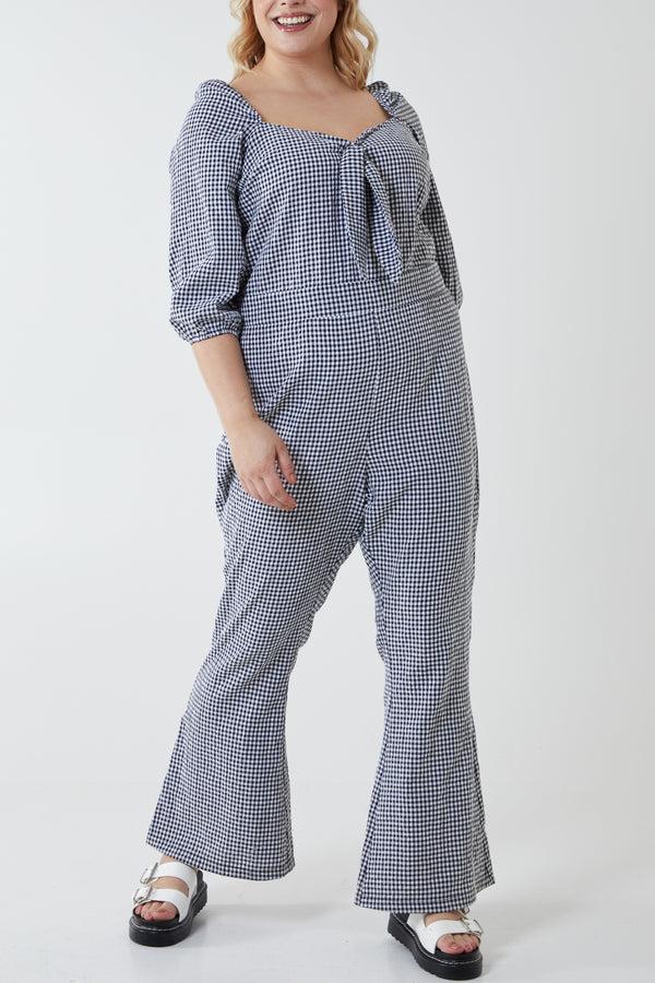 qed london Curve Gingham Sweetheart Neckline Jumpsuit