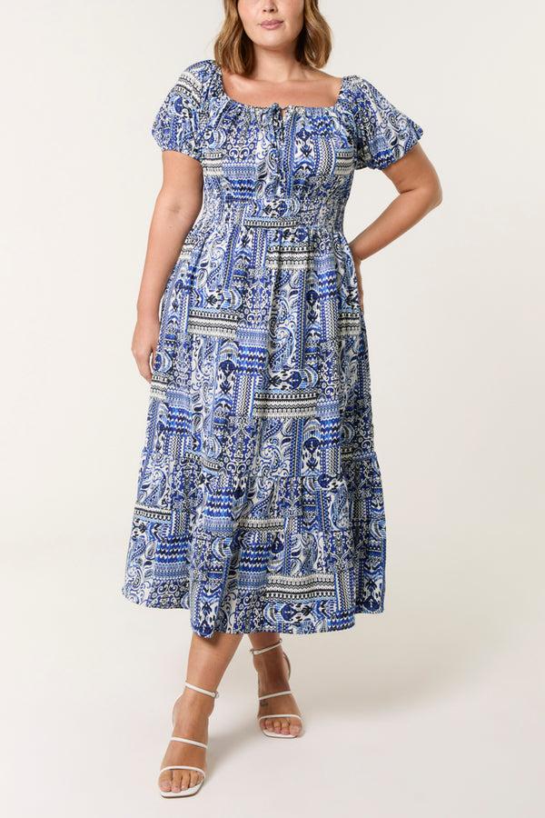 qed london Curve Mixed Print Square Neck Maxi Dress