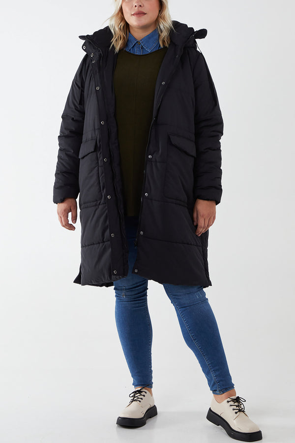 qed london Curve Oversize Longline Puffer Duvet Coat