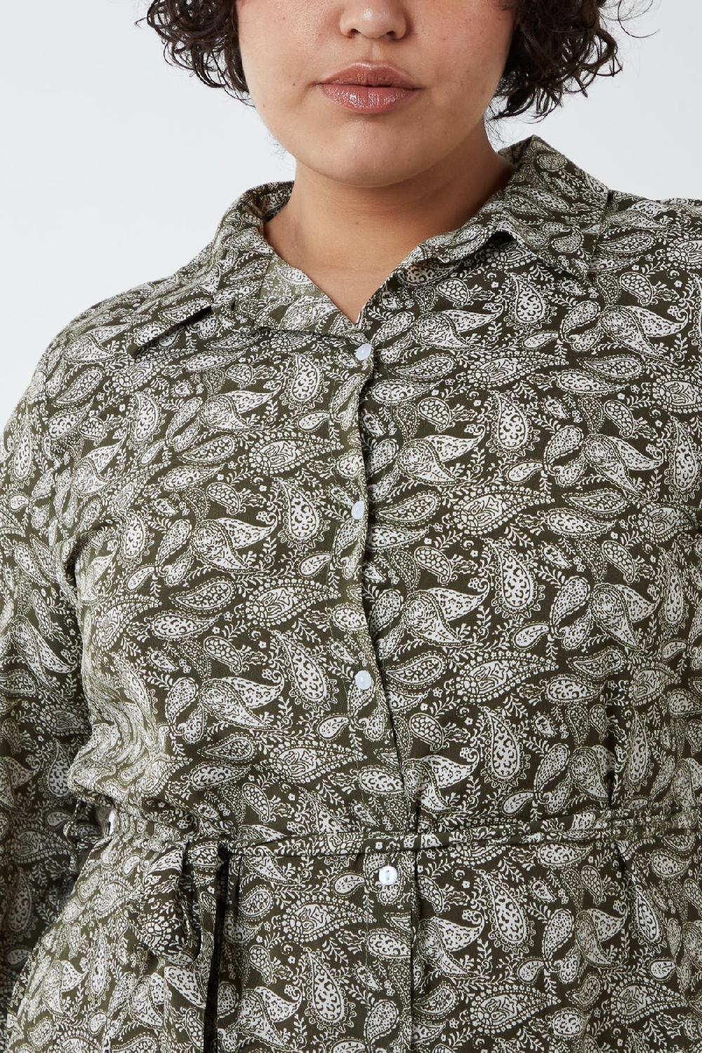 Qed London Curve Paisley Shirt Mini Dress With Godet Hem & Tie