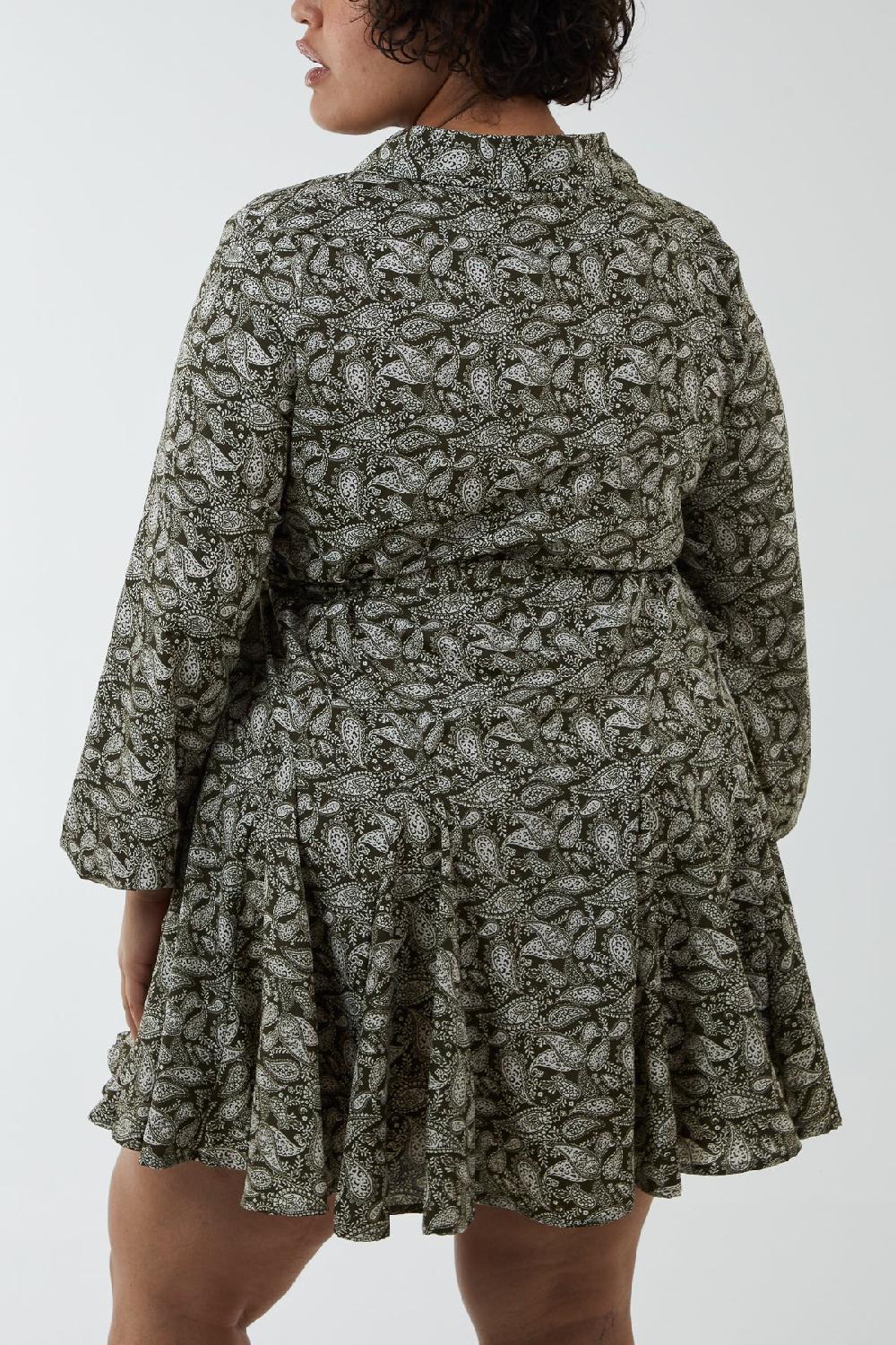 Qed London Curve Paisley Shirt Mini Dress With Godet Hem & Tie