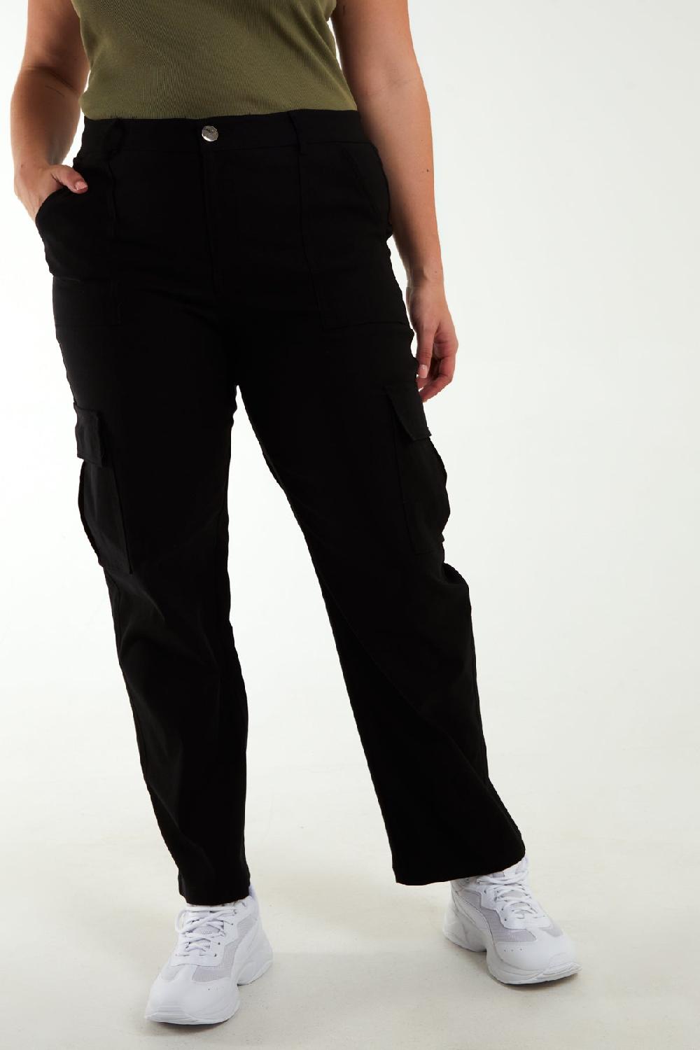 Qed London Curve Straight Leg Pocket Detail Cargo Jeans