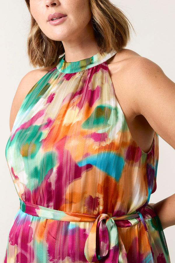 Qed London Curve Watercolour Floral Halter Neck Maxi Dress