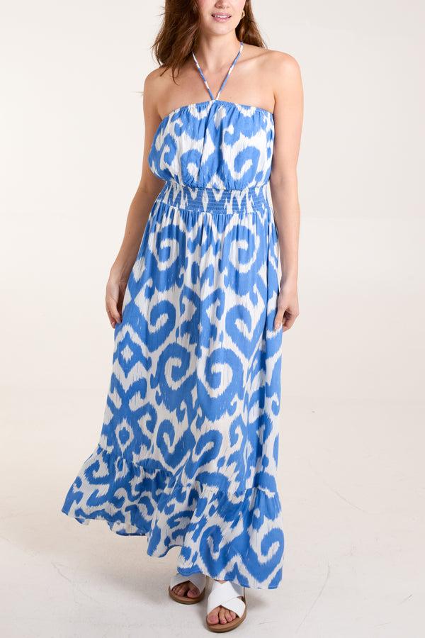 Qed London Damask Print Elastic Waist Halterneck Dress