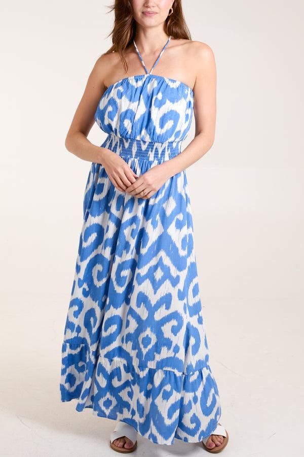 qed london Damask Print Elastic Waist Halterneck Dress