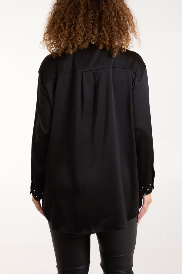 Qed London Diamante Embellished Collar & Cuff Satin Shirt