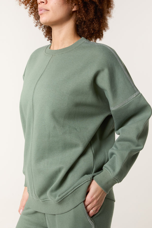 Qed London Diamante Embellished Wide Leg Jogger Set