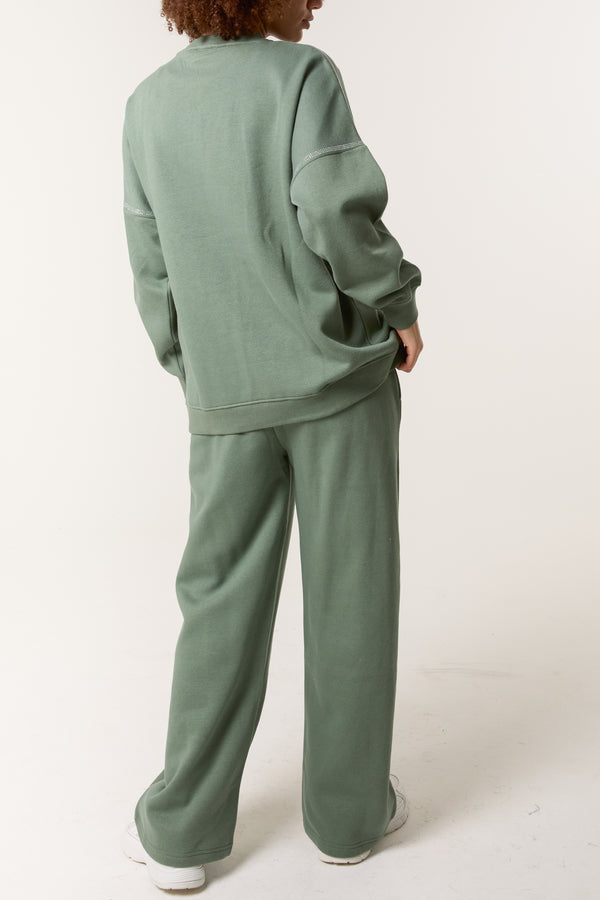 Qed London Diamante Embellished Wide Leg Jogger Set