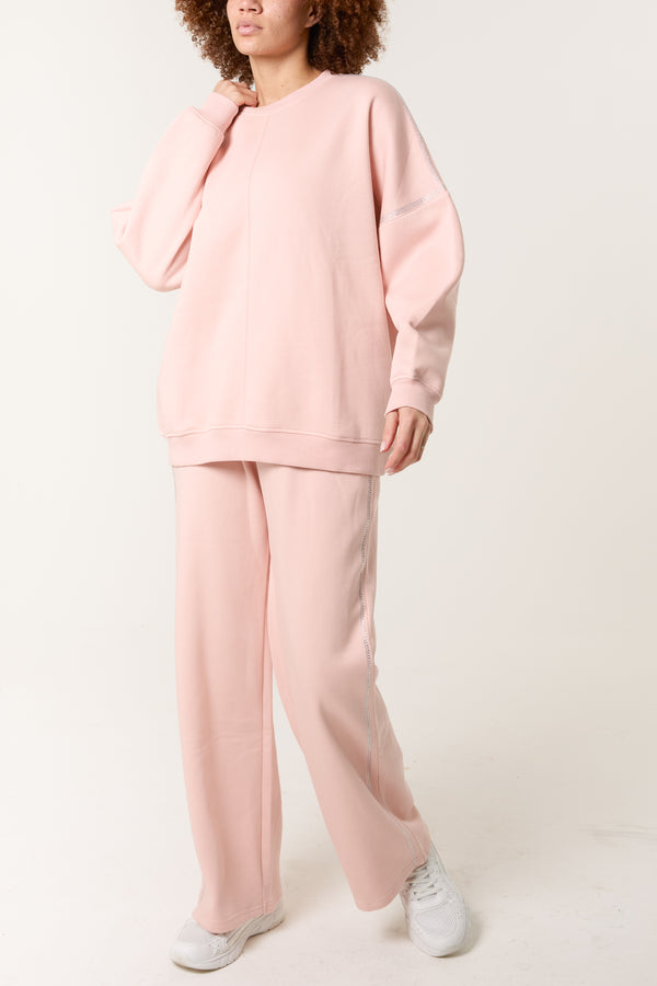 Qed London Diamante Embellished Wide Leg Jogger Set