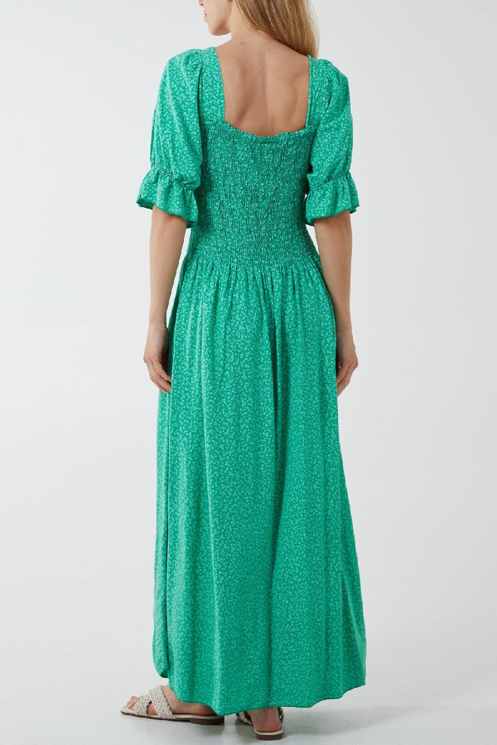 Qed London Ditsy Floral Button Down Drop Waist Maxi Dress