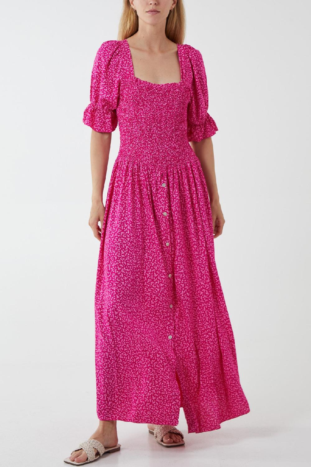 Qed London Ditsy Floral Button Down Drop Waist Maxi Dress