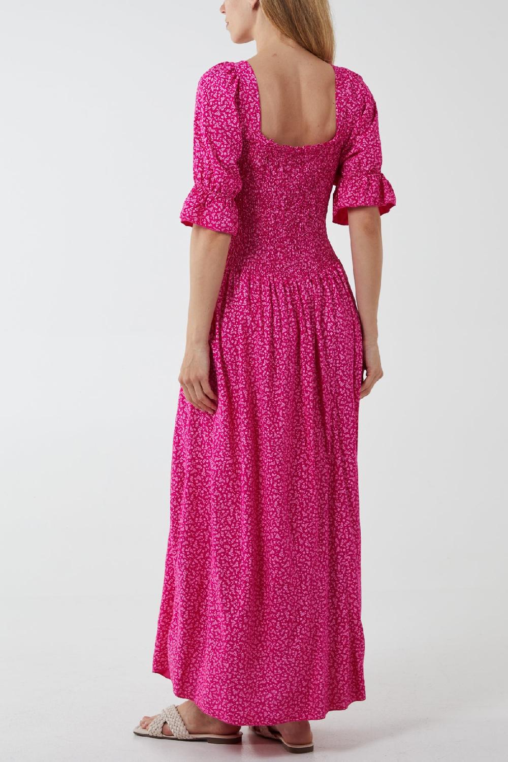 Qed London Ditsy Floral Button Down Drop Waist Maxi Dress