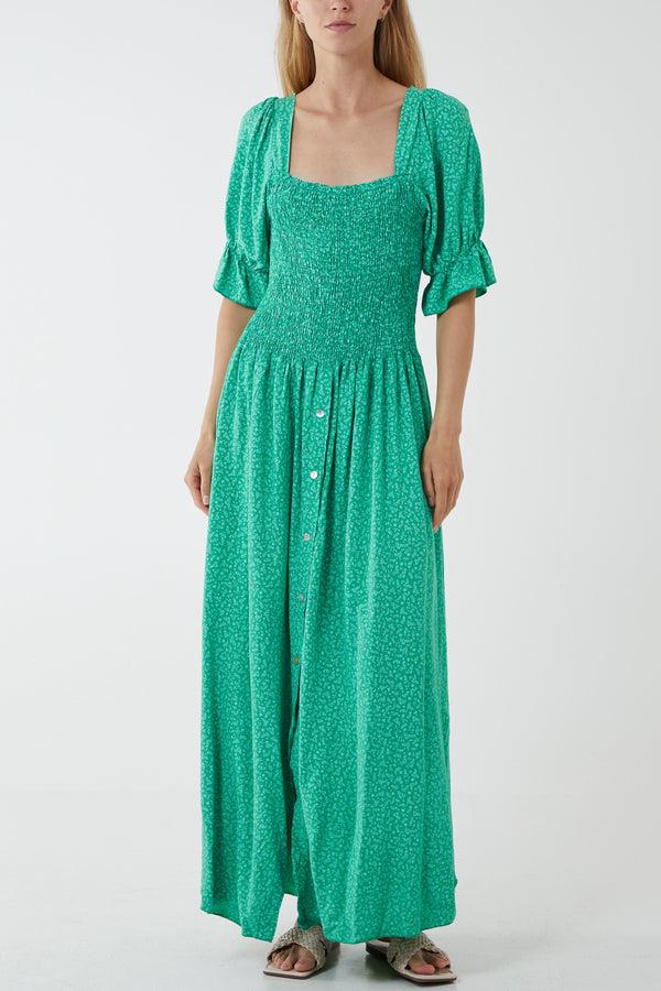 qed london Ditsy Floral Button Down Drop Waist Maxi Dress