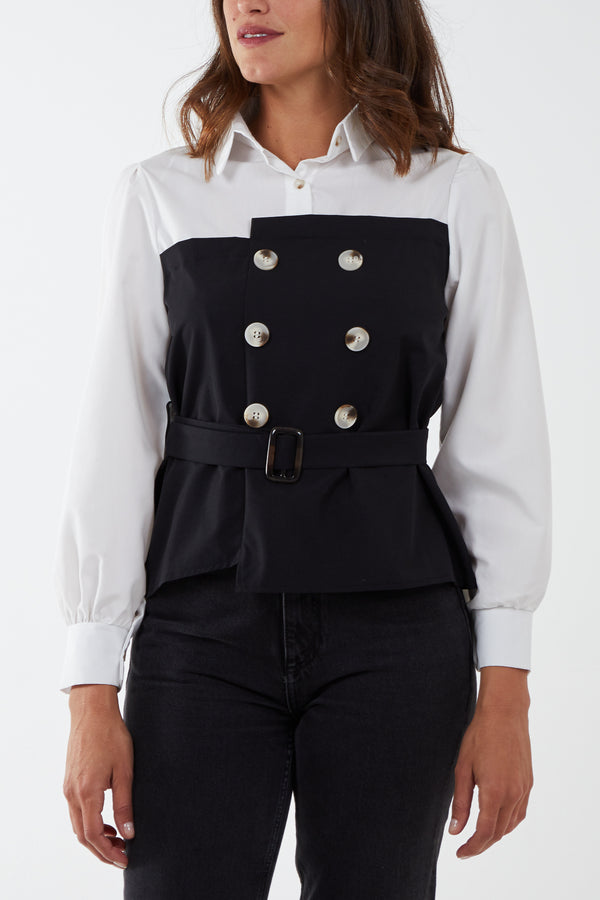 qed london Double Breast Belted Top With Undershirt