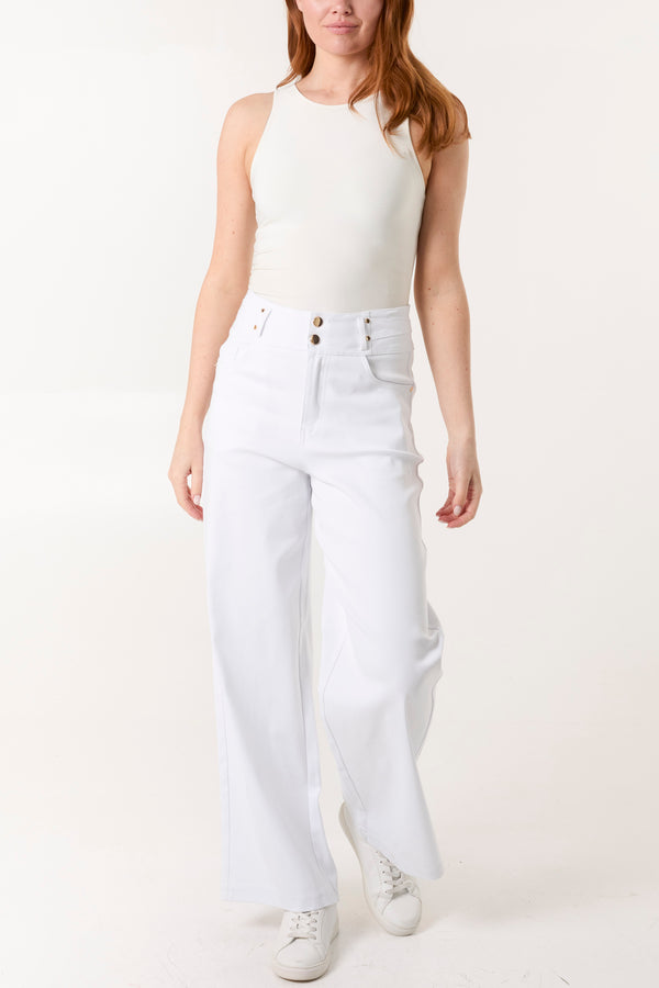 Qed London Double Gold Button Detail High Waisted Jeans