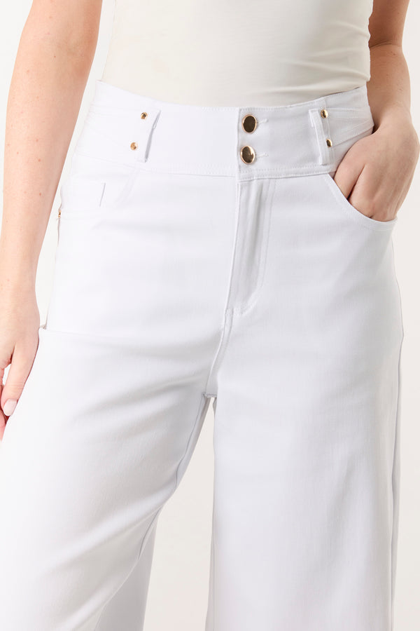 Qed London Double Gold Button Detail High Waisted Jeans
