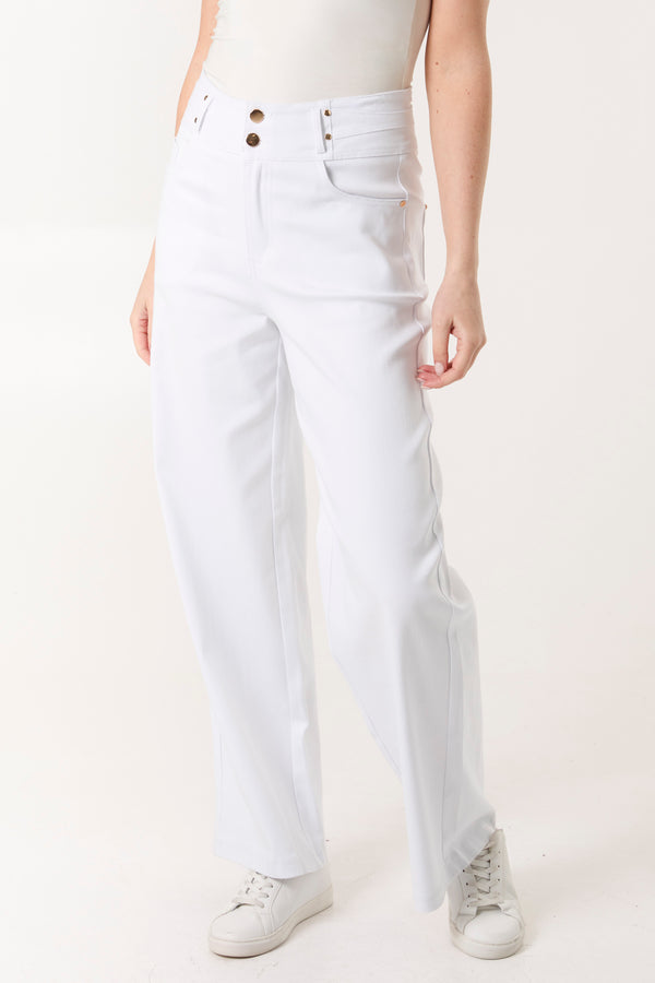 qed london Double Gold Button Detail High Waisted Jeans