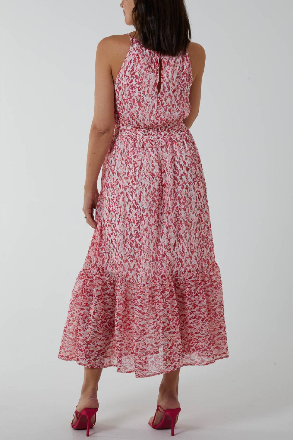 Qed London Drawstring Abstract Animal Halterneck Dress