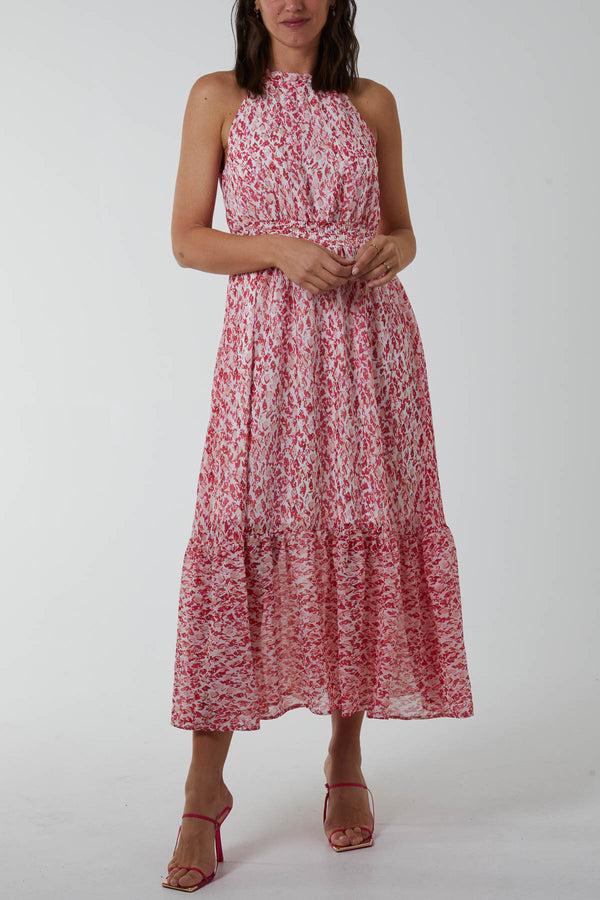 qed london Drawstring Abstract Animal Halterneck Dress