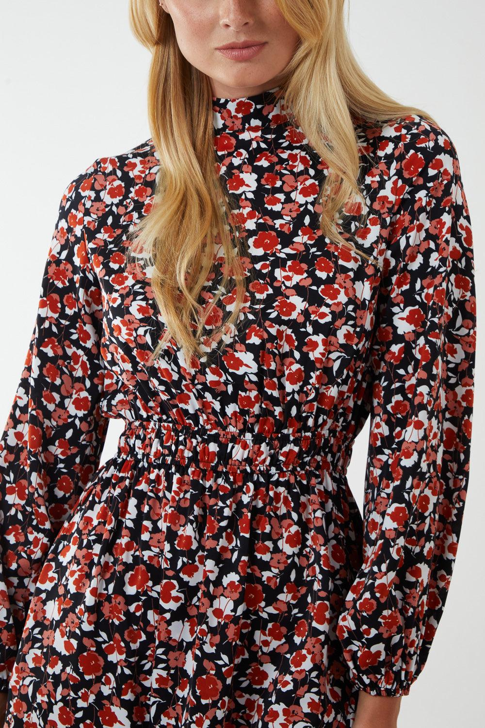 Qed London Drawstring Sleeve Elasticated Waist Midi Dress