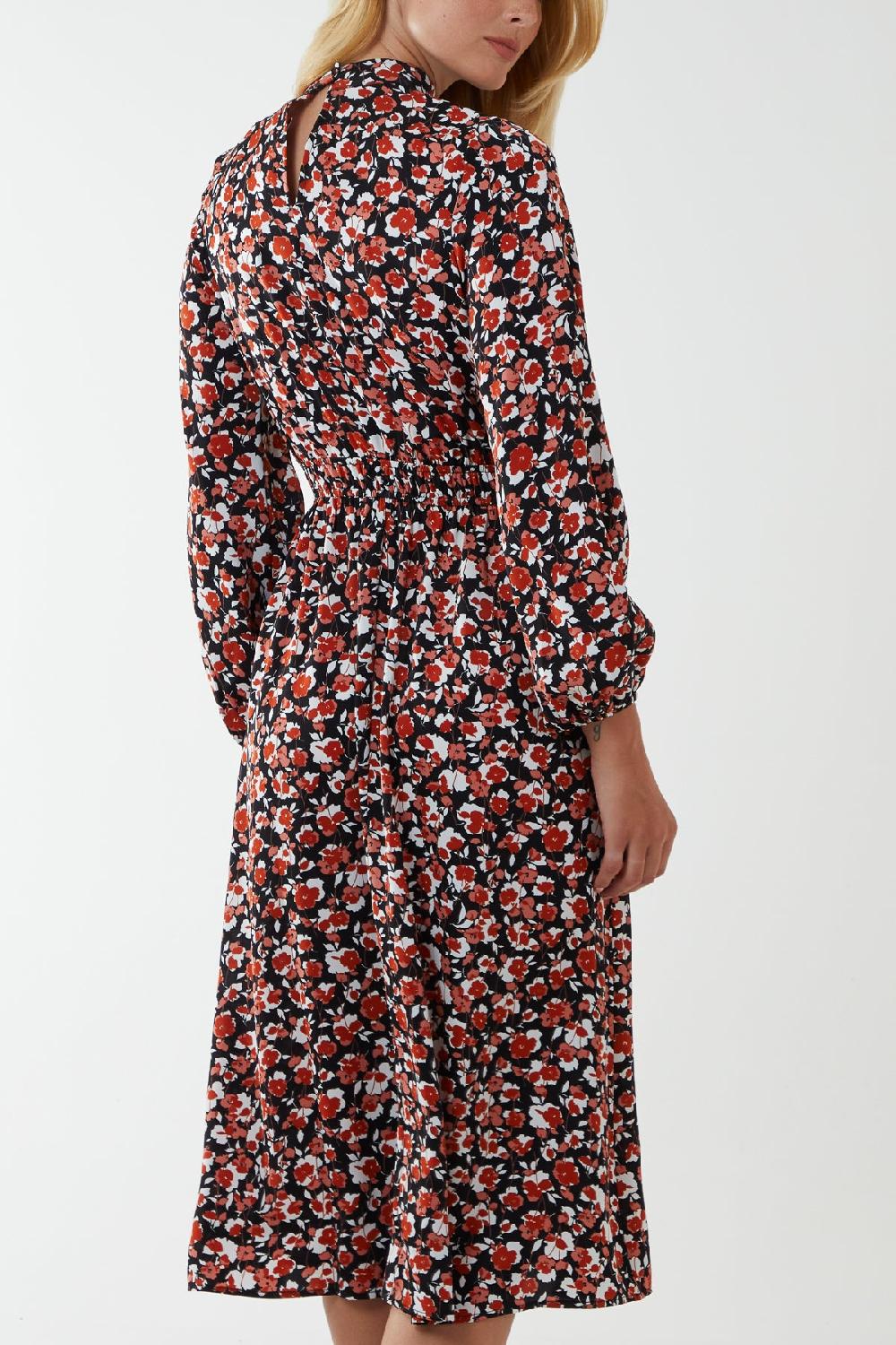 Qed London Drawstring Sleeve Elasticated Waist Midi Dress