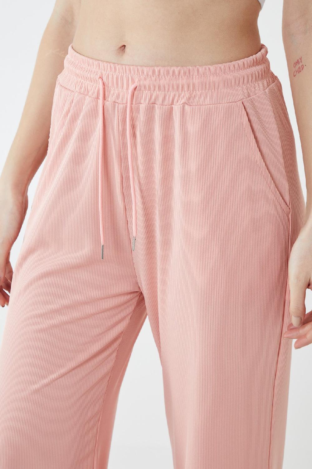 Qed London Elasticated Waist Fine Needle Rib Wide Leg Trousers