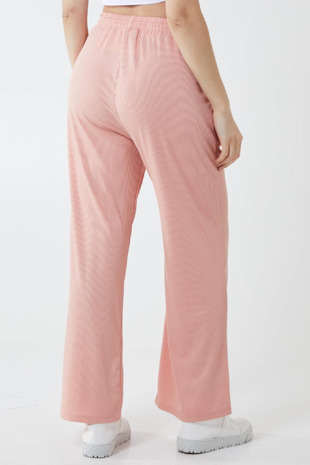 Qed London Elasticated Waist Fine Needle Rib Wide Leg Trousers