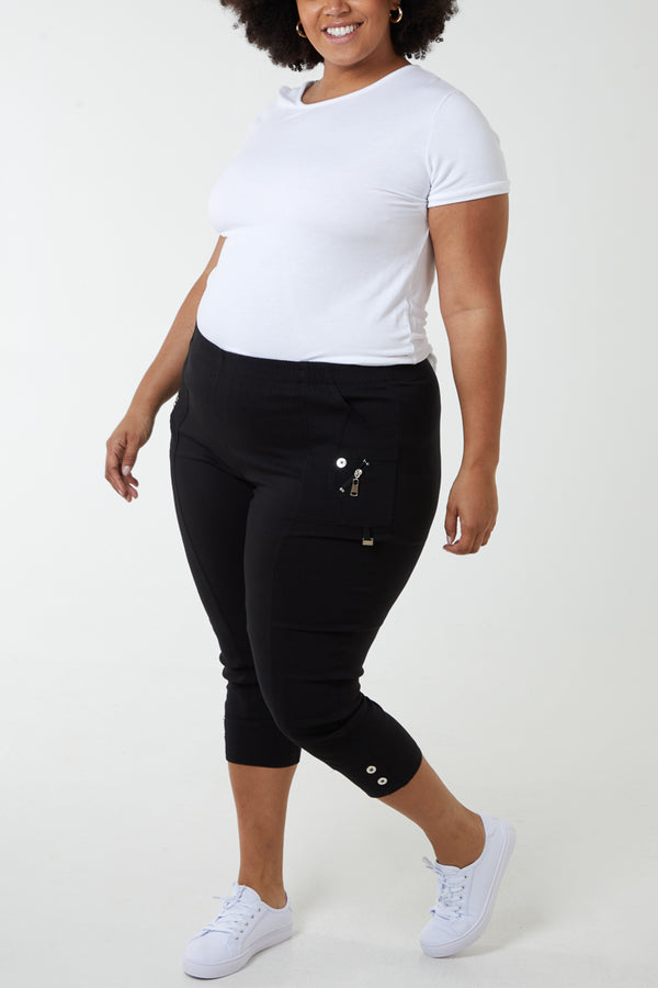 Qed London Elasticated Waist Zip Detail Crop Trouser