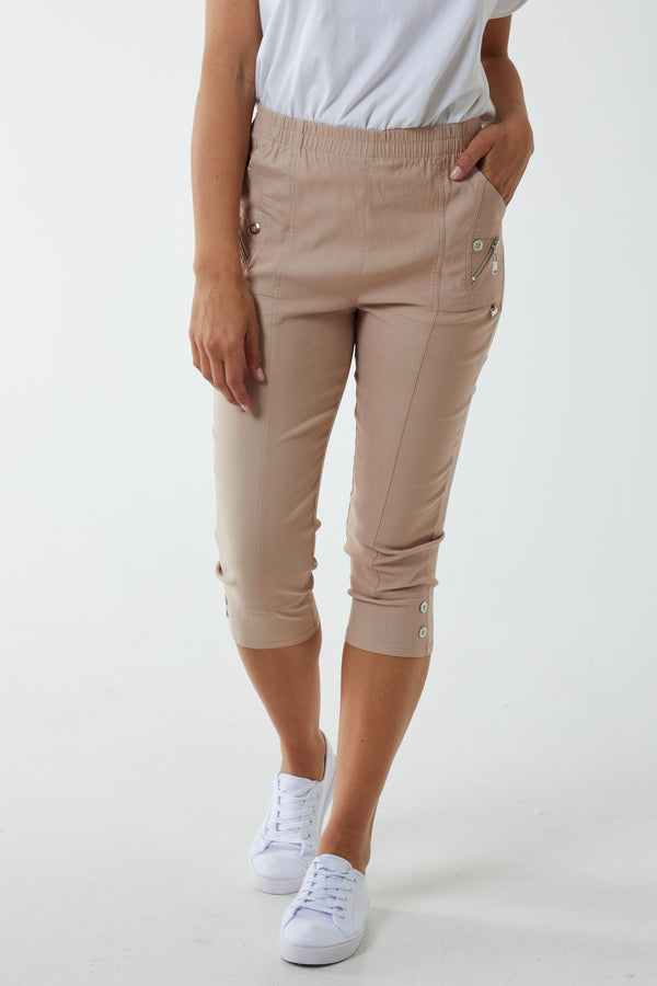 Qed London Elasticated Waist Zip Detail Crop Trouser